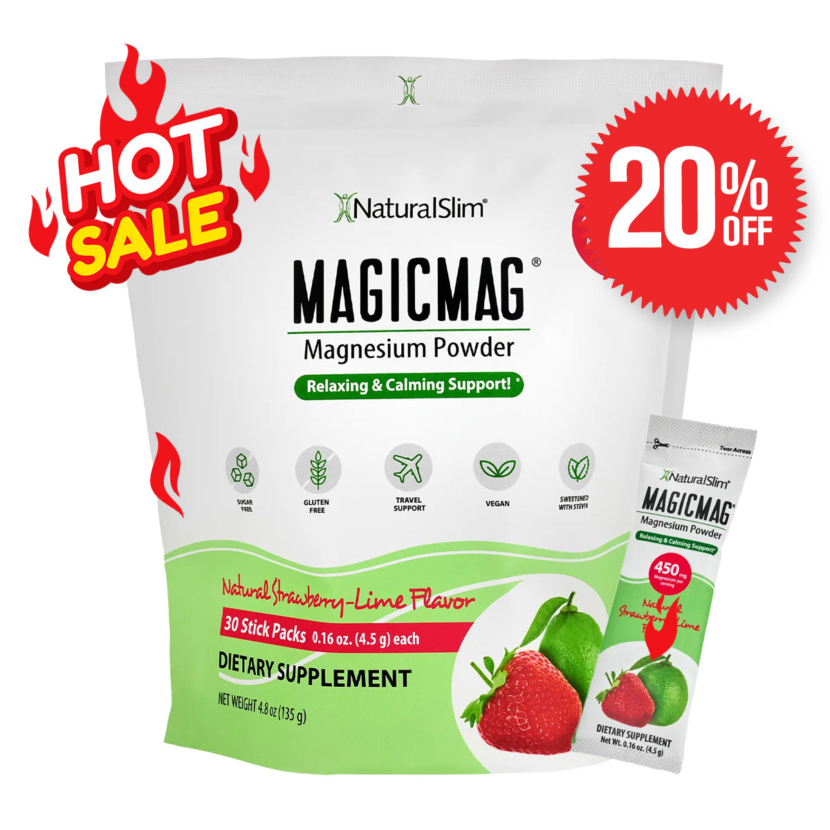 MAGICMAG® Stick Packs | Travel | Strawberry-Lime | Magnesium Citrate Supplement