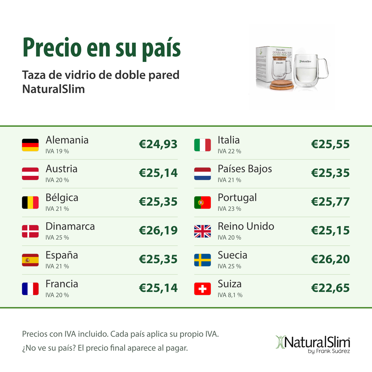 [prices:es] Precio en su país: Taza de vidrio de doble pared NaturalSlim